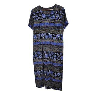 Sag Harbor Y2K Sheath Dress Womens Size 14 Blue Floral Midi Friends Retro Boho